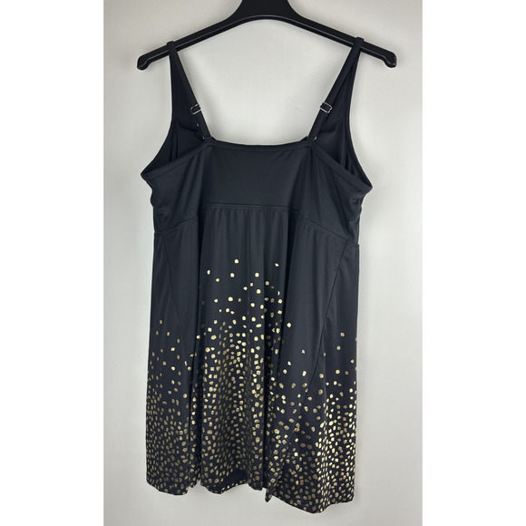 Swimsuits For All Retro Swim Dress Black Gold Foil Tummy Control UPF Plus Sz 22 - Picture 10 of 12